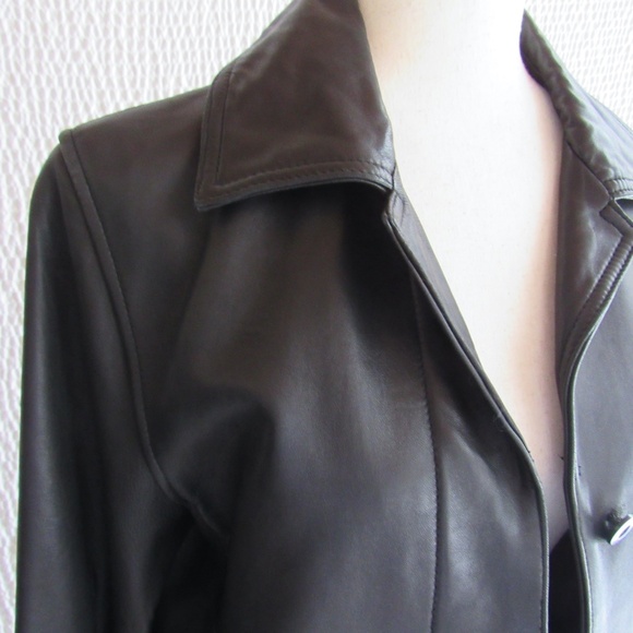 Y2K Lamb Leather Sleek Black Jacket Womens 7/8 S Patchwork Design Express - Picture 7 of 16